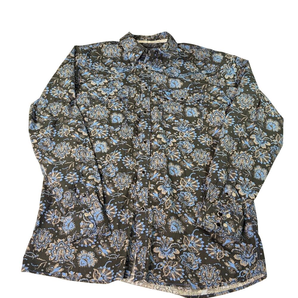 Cowboy Hardware mens black blue gray plaid flannel western shirt. Size L.